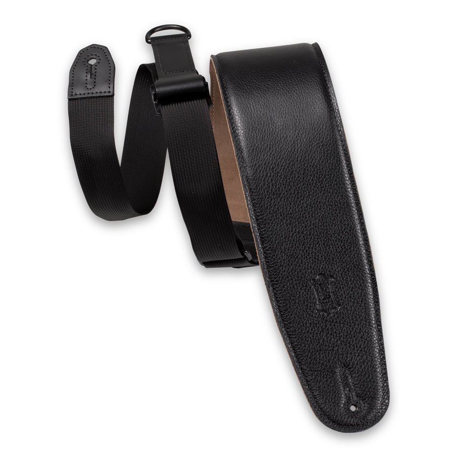 Levy's MRH4GF-BLK Right Height Black & Tan 3 1/2" Leather Guitar Strap