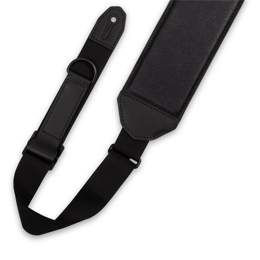 Levy's MRH4GF-BLK Right Height Black & Tan 3 1/2" Leather Guitar Strap