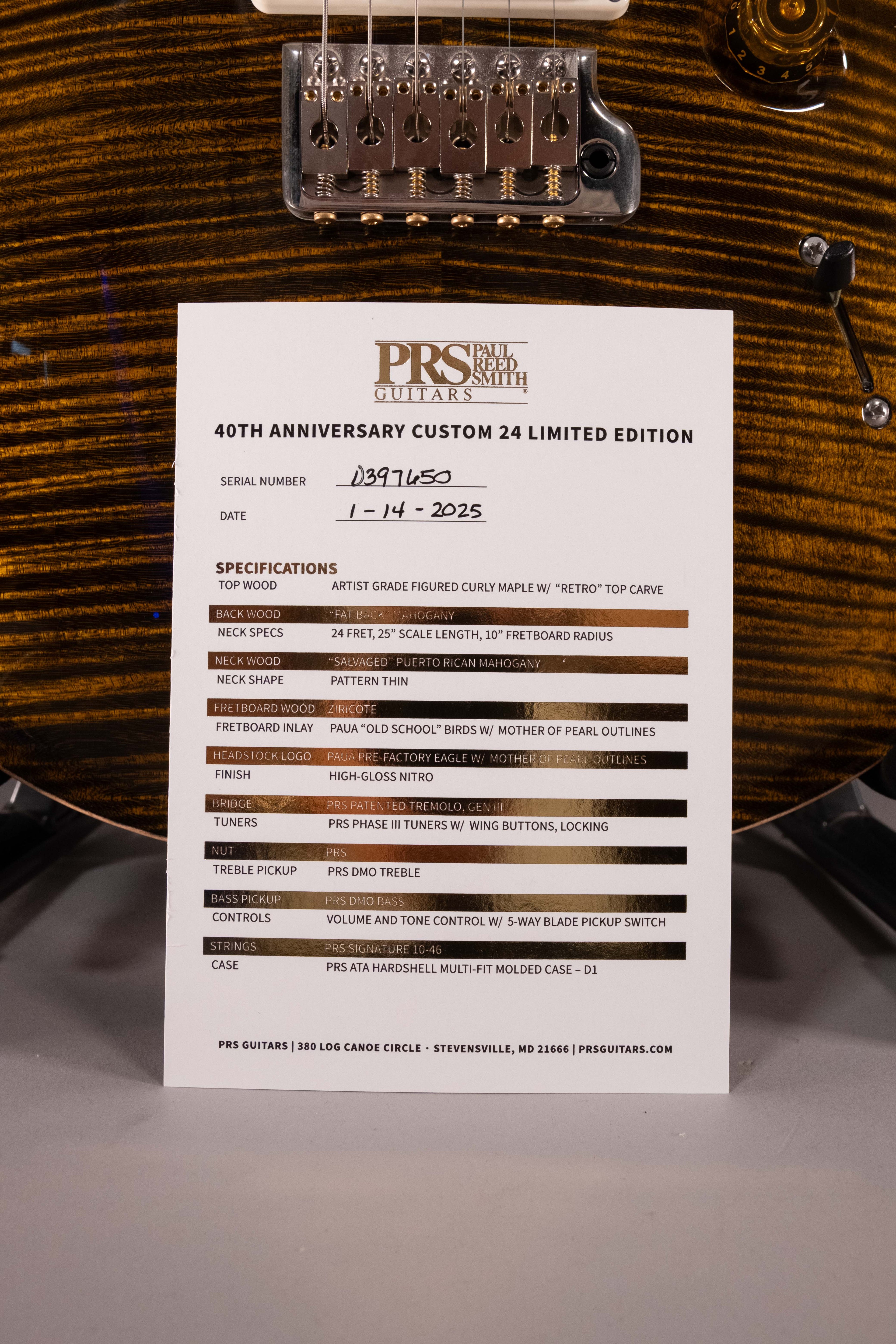 Prs Custom 24 40th Anniversary Tiger Eye