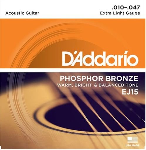 D'Addario EJ15 Phosphor Bronze Extra Light Acoustic Guitar Strings .010-.047