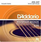 D'Addario EJ15 Phosphor Bronze Extra Light Acoustic Guitar Strings .010-.047