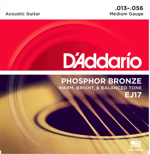 D'Addario EJ17 Phosphor Bronze Medium Guitar Strings 013-56