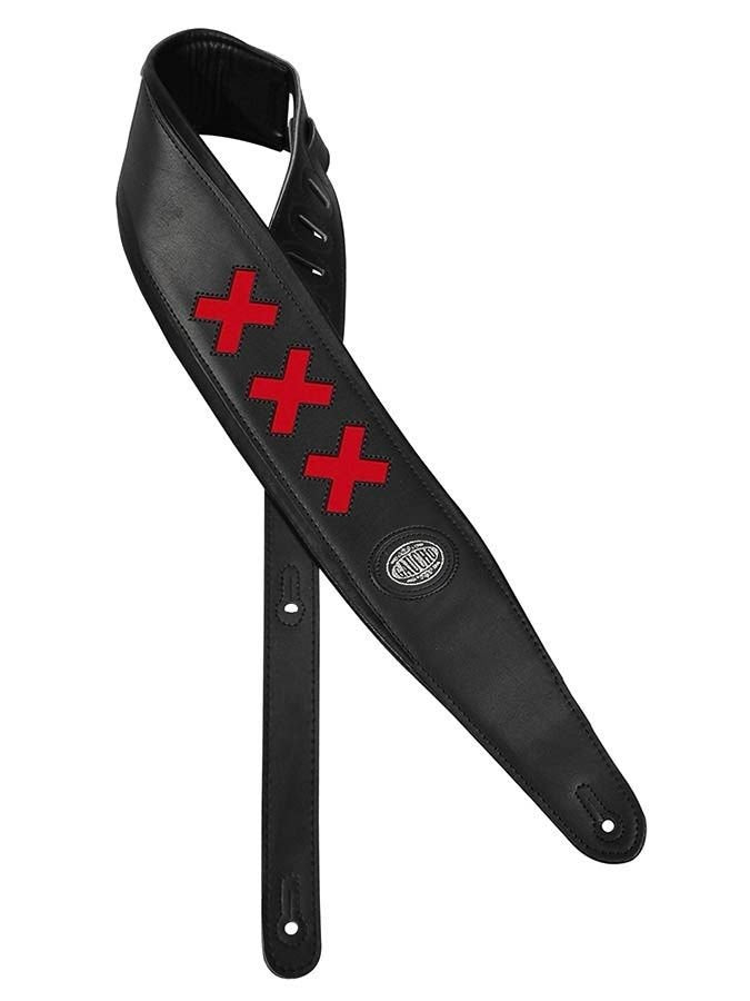 Gaucho Tracolla Per Chitarra Pelle Nera Imbottita con Croci Rosse