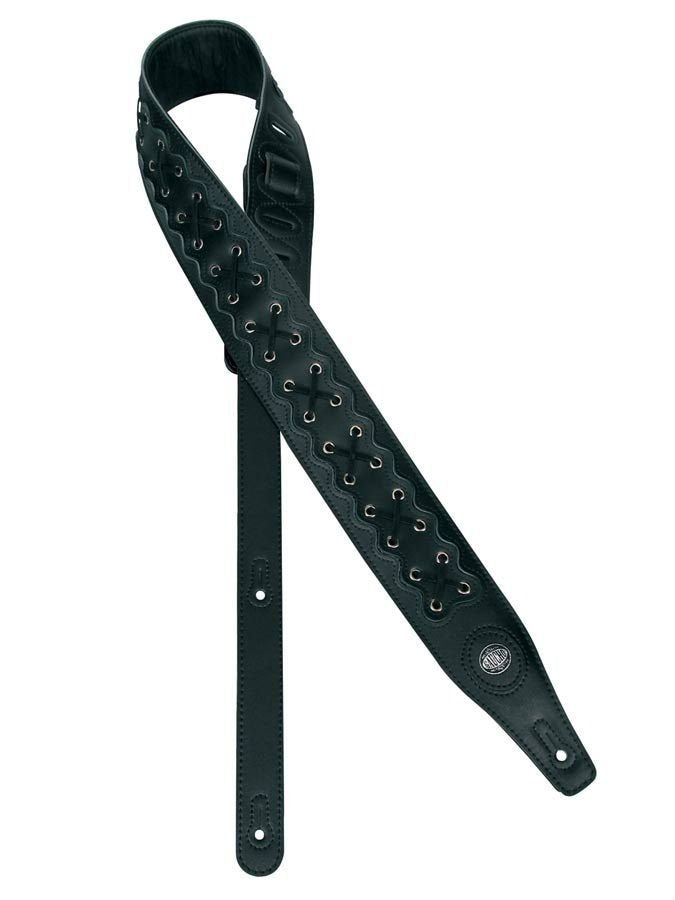 Gaucho Tracolla Per Chitarra Nera Pelle Con Lacci