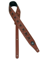 Gaucho Dark Brown Leather Guitar Strap with Black Ties