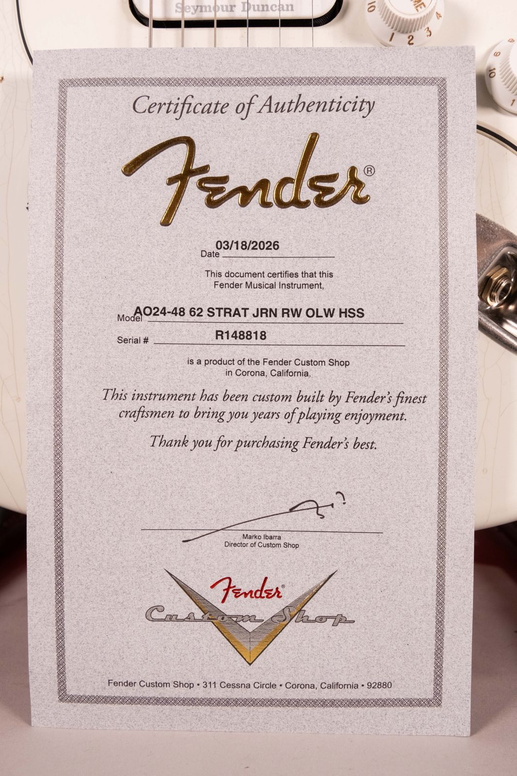 Fender 62 stratocaster Custom Shop HSS