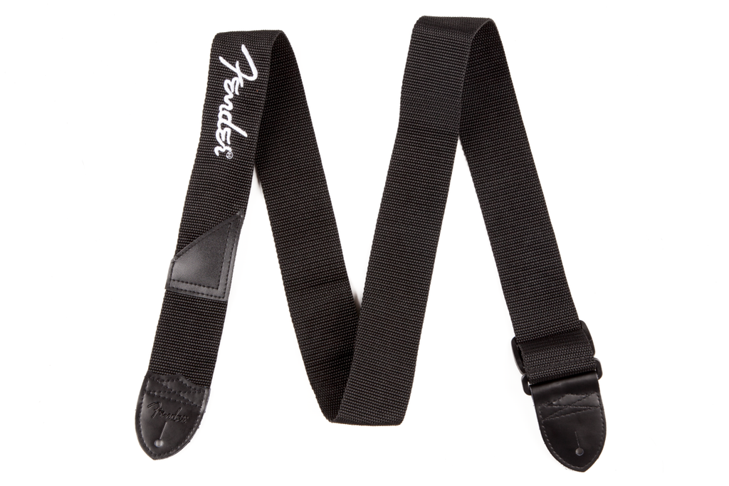 Fender Black Polyester Logo Straps White Logo