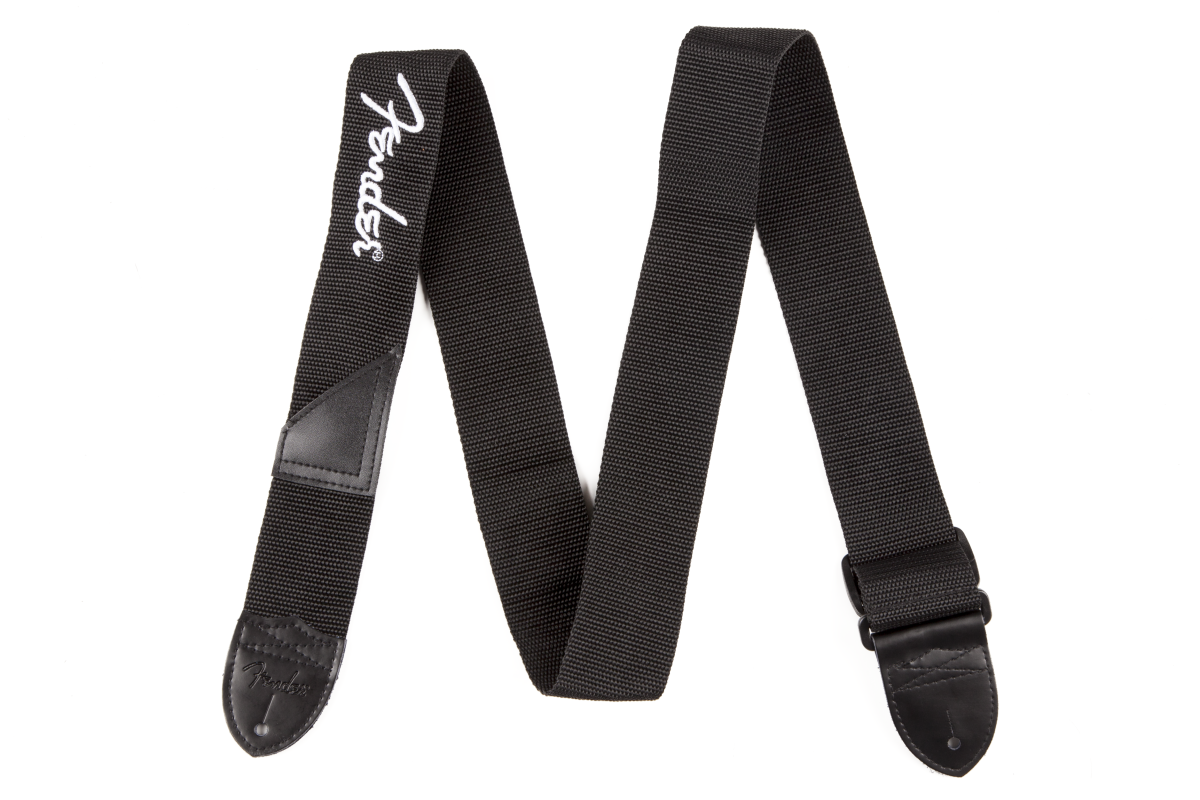 Fender Black Polyester Logo Straps White Logo