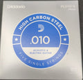 D'Addario PL010-5 Set di 5 Corde Singole da 0,10 in Acciaio