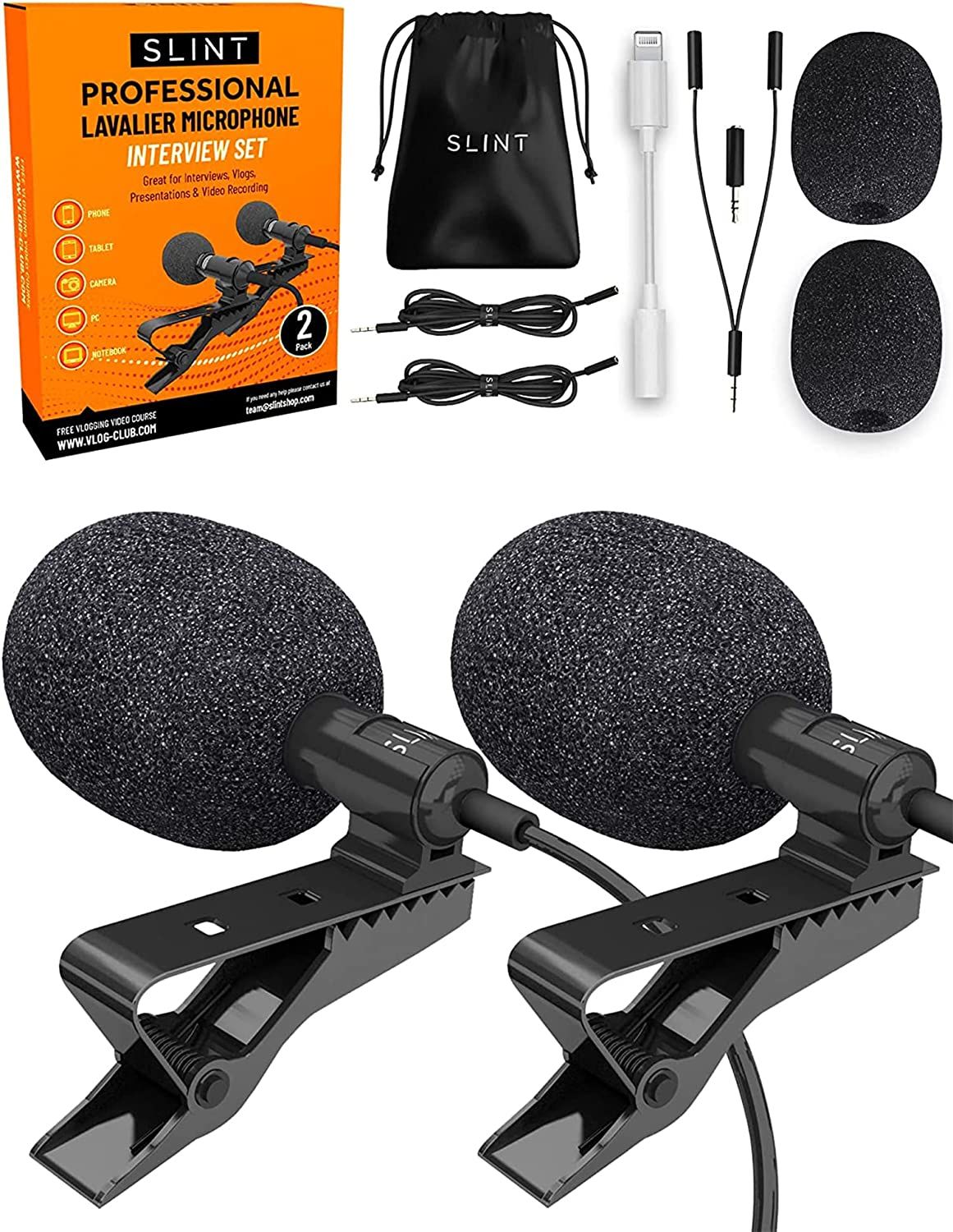 Slint Microfoni Lavalier a Condensatore Omnidirezionale Set di 2