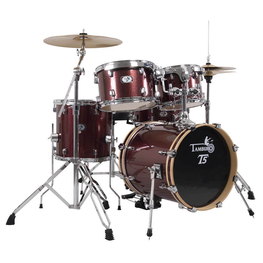 Tamburo Batteria T5 Red Sparkle con Piatti e Loro Supporti Sgabello e Bacchette