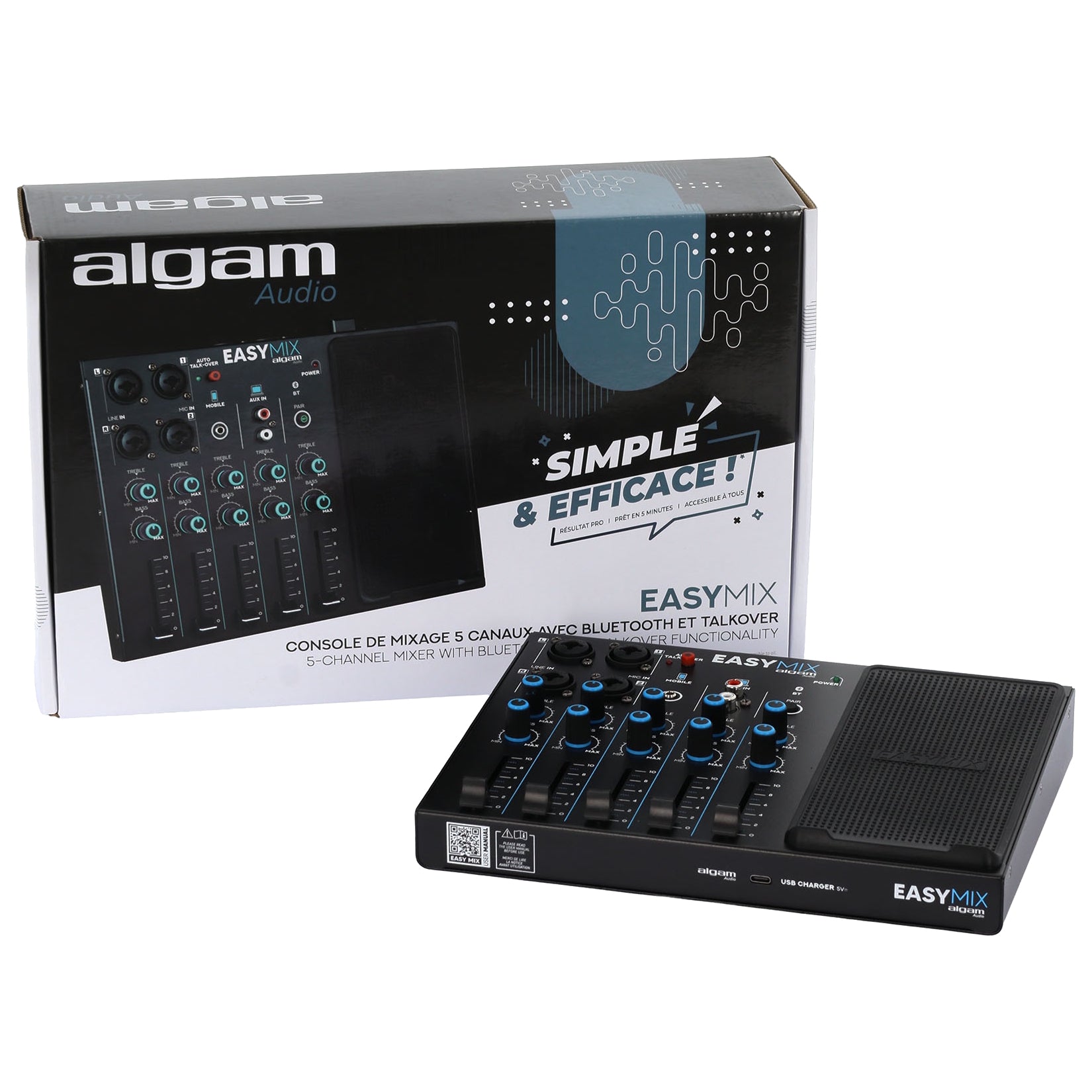 Algam Audio EASYMIX Mixer a 5 Canali con Connettività Wireless e Talkover