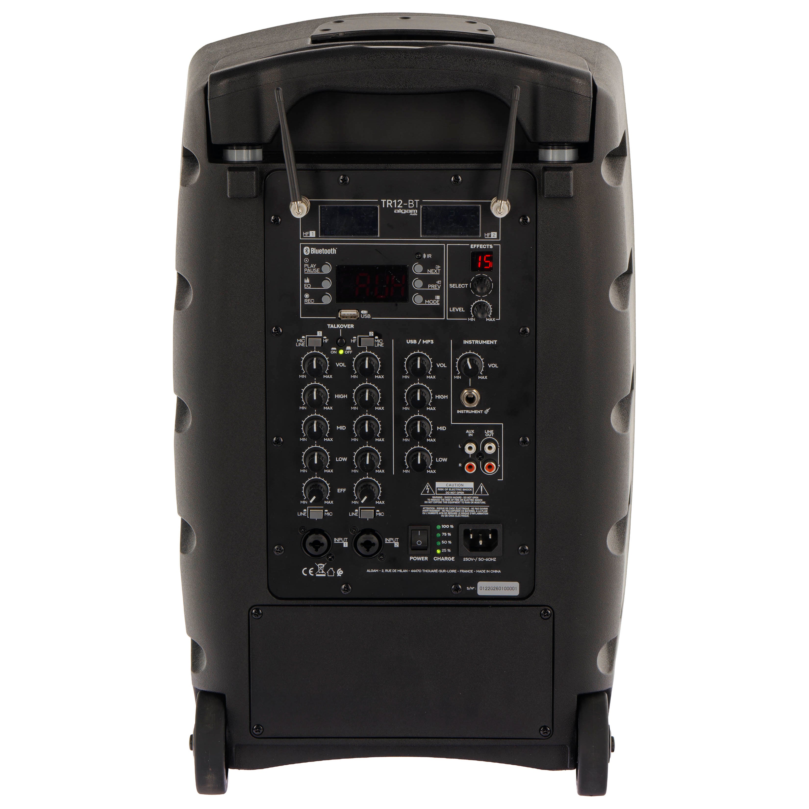 Algam Audio TR12-BT Altoparlante Portatile a Batteria con 2 Microfoni Wireless e Bluetooth