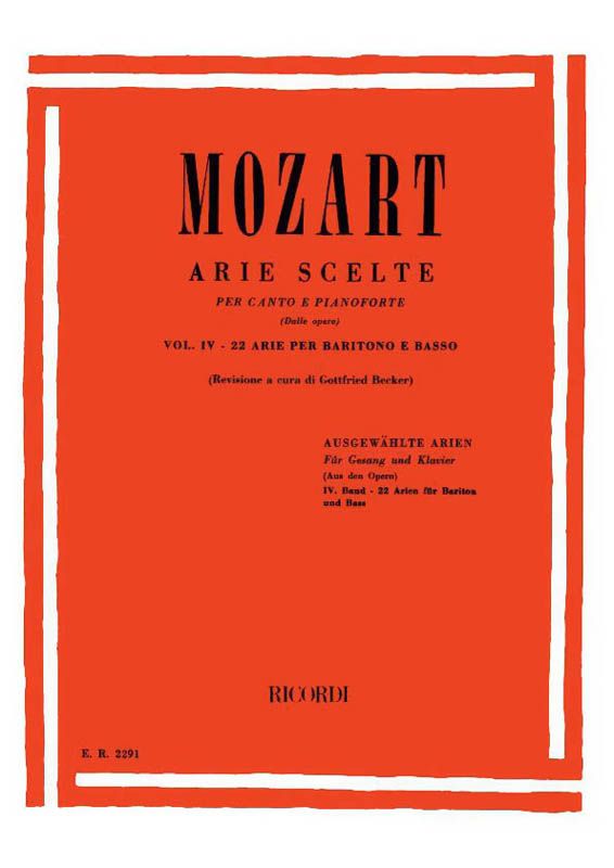 Ricordi Mozart Arie Scelte per Canto e Pianoforte Vol. IV (Baritono e Basso)