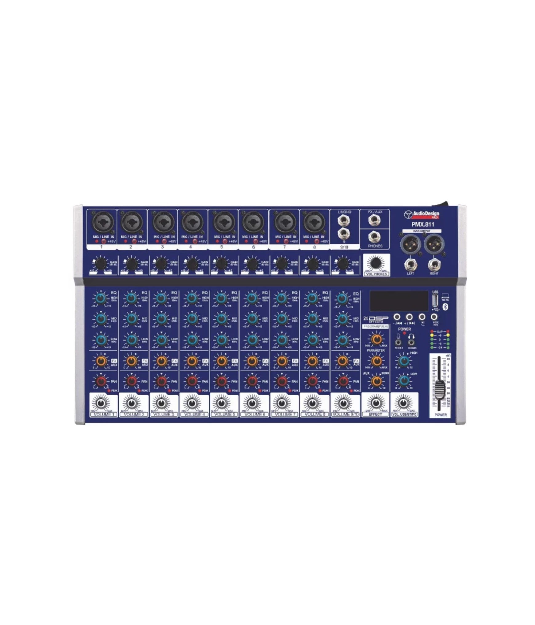 Audiodesign Pmx811 Mixer Professionale Usb Bluetooth 8 Canali Mono e 1 Stereo