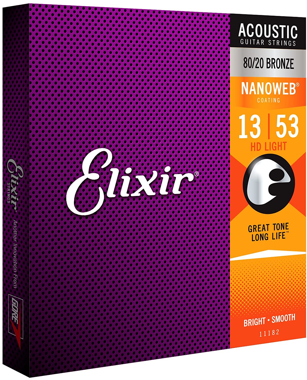 Elixir 11182 Nanoweb 80/20 Bronze Acoustic Guitar Strings 13-53