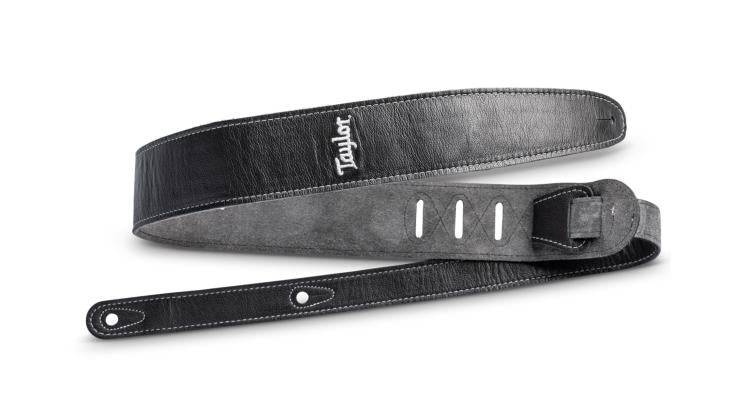 Taylor 410225 2.5' Black Leather Guitar Strap Black Suede Back