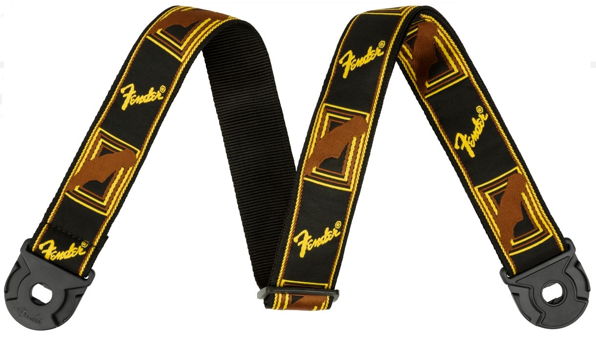 Fender Tracolla Quick Grip Locking End Strap Black Yellow e Brown Monogram 2'