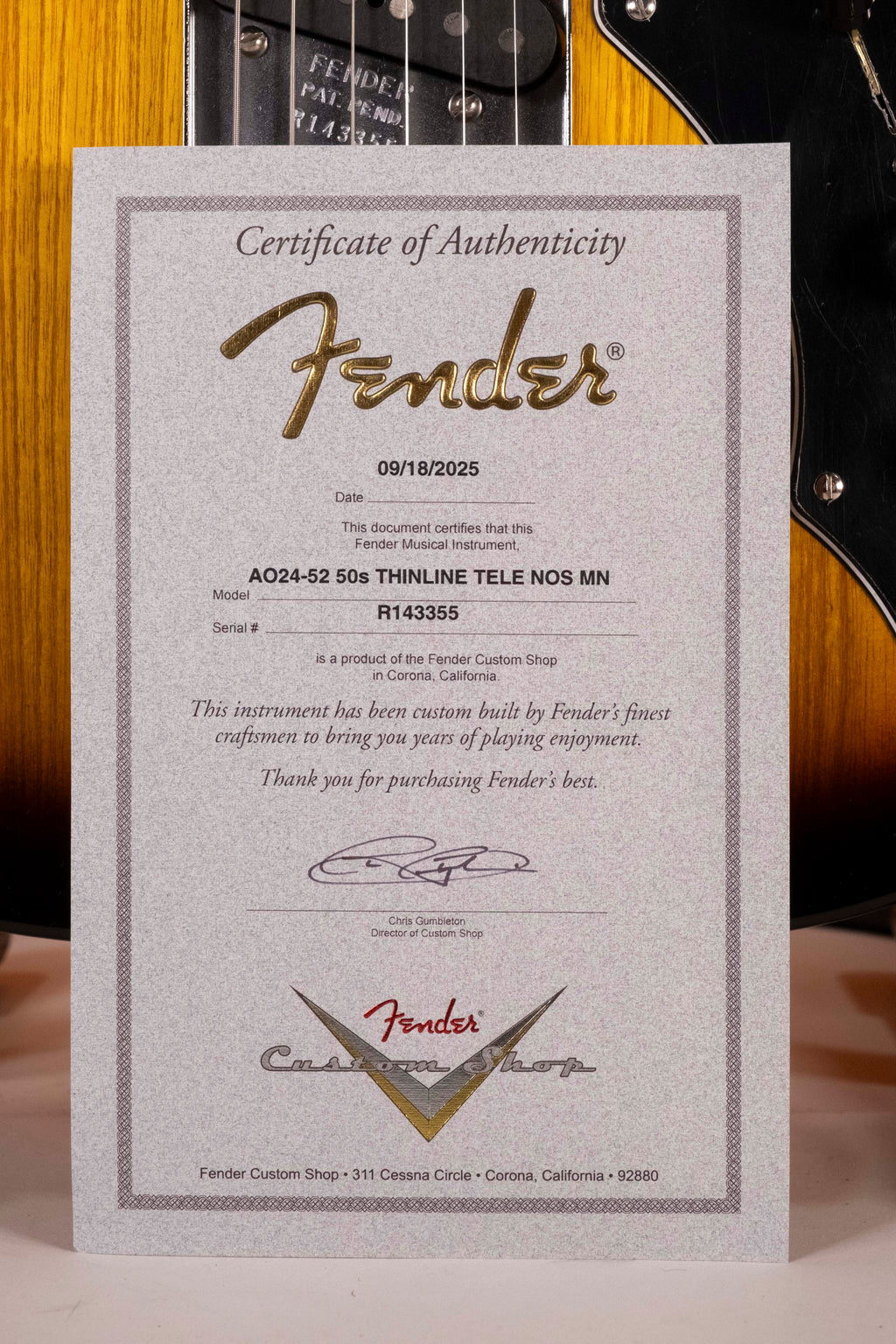 Fender Custom Shop 50s Telecaster Thinline Nos MN 2-Color Sunburst