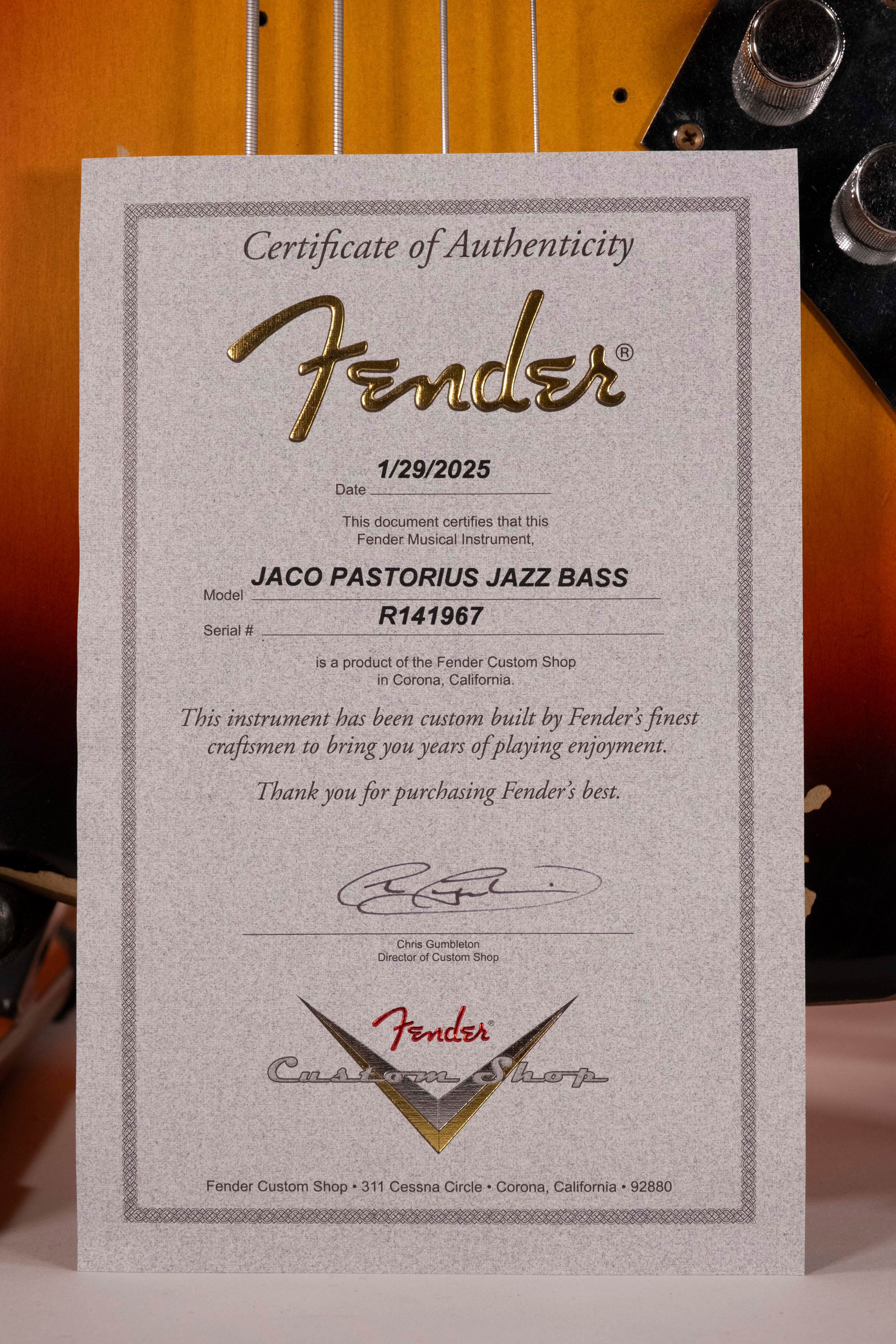 Fender Jaco Pastorius Tribute Fretless Jazz Bass Rosewood 3 Color Sunburst