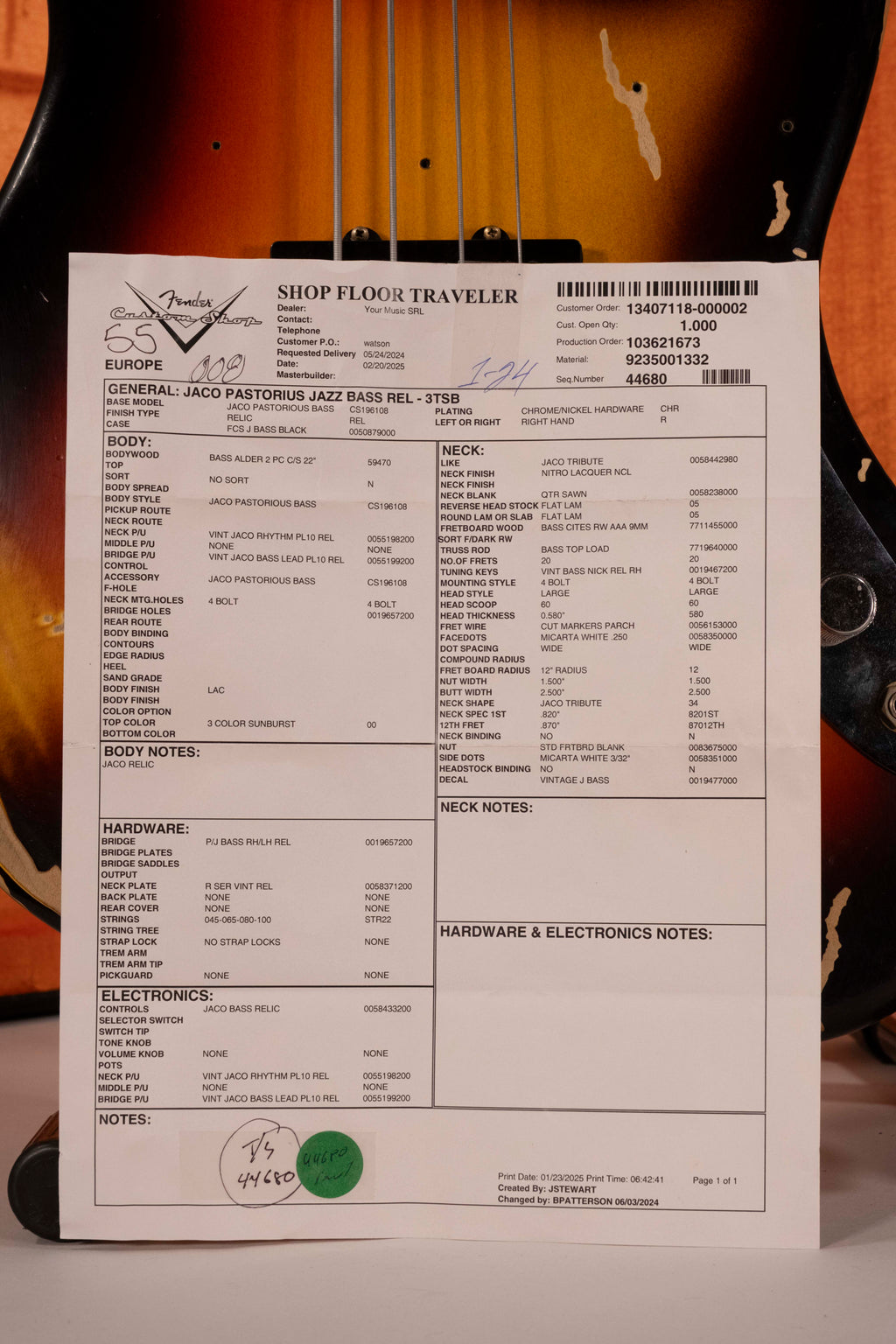 Fender Jaco Pastorius Tribute Fretless Jazz Bass Rosewood 3 Color Sunburst