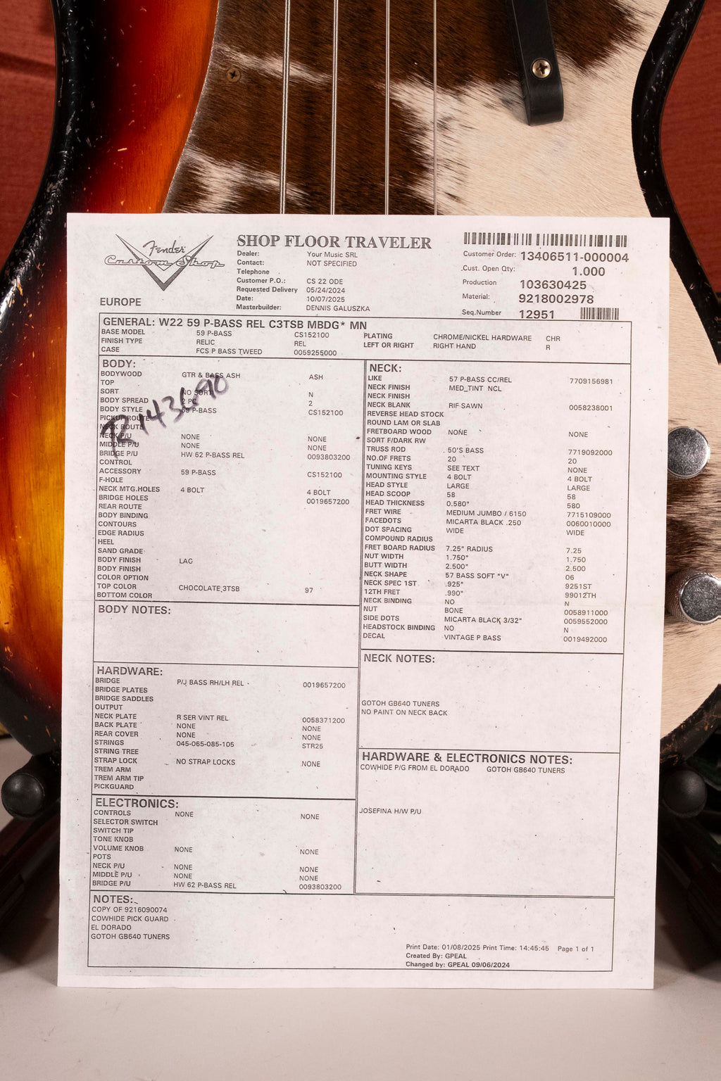 Fender Custom Shop 59 Precision Bass MN Relic 3 Tone Sunburst