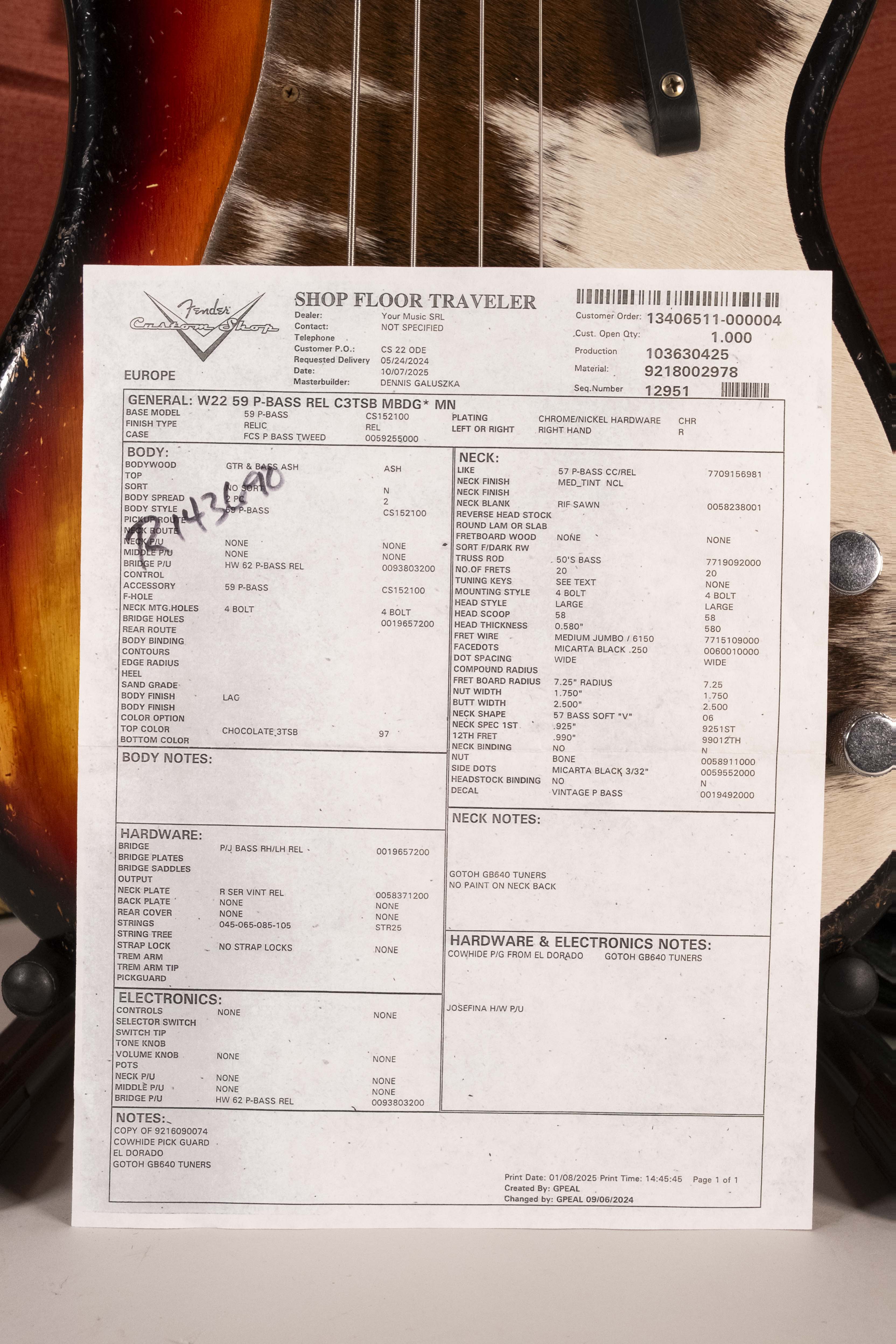 Fender Custom Shop 59 Precision Bass MN Relic 3 Tone Sunburst