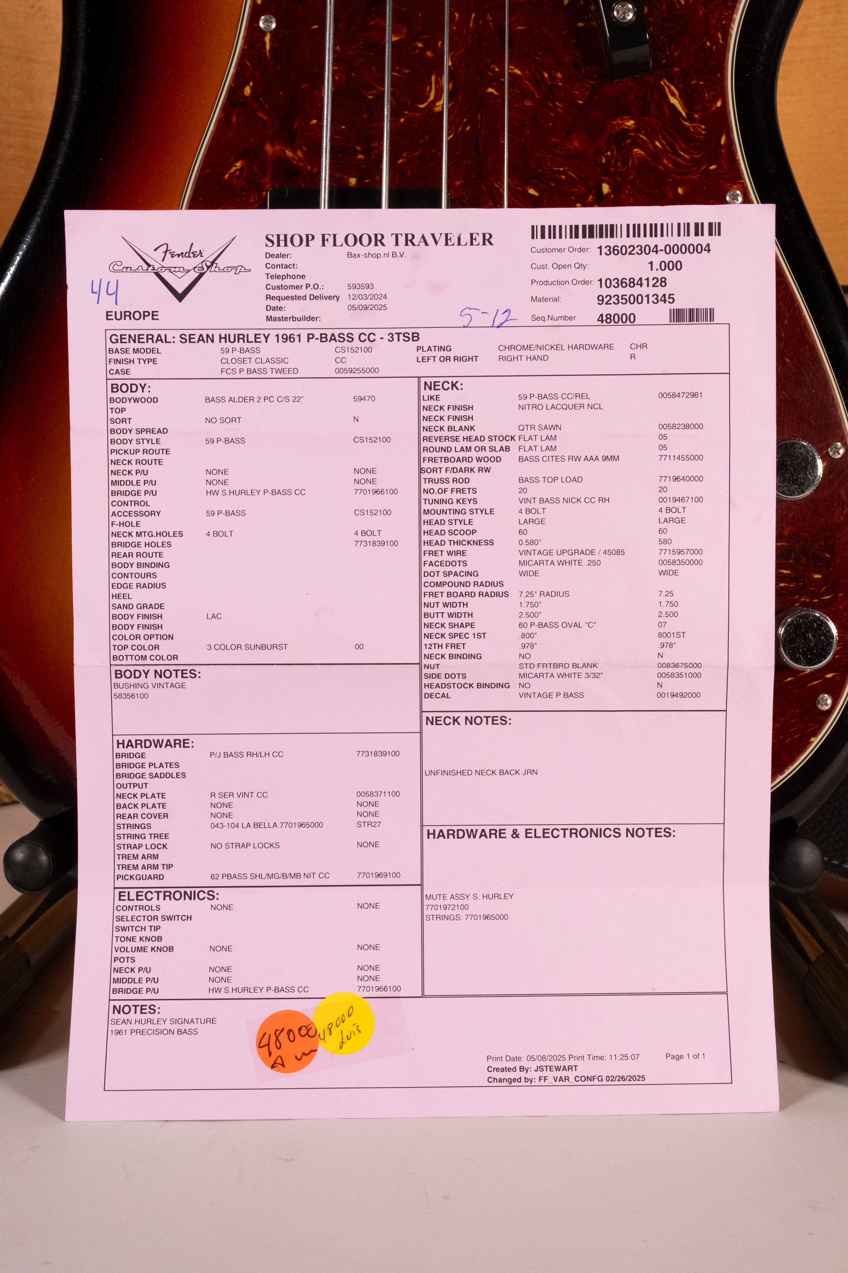 Fender Custom Shop Sean Hurley Signature Precision Bass Rw Faded 3-Color Sunburt