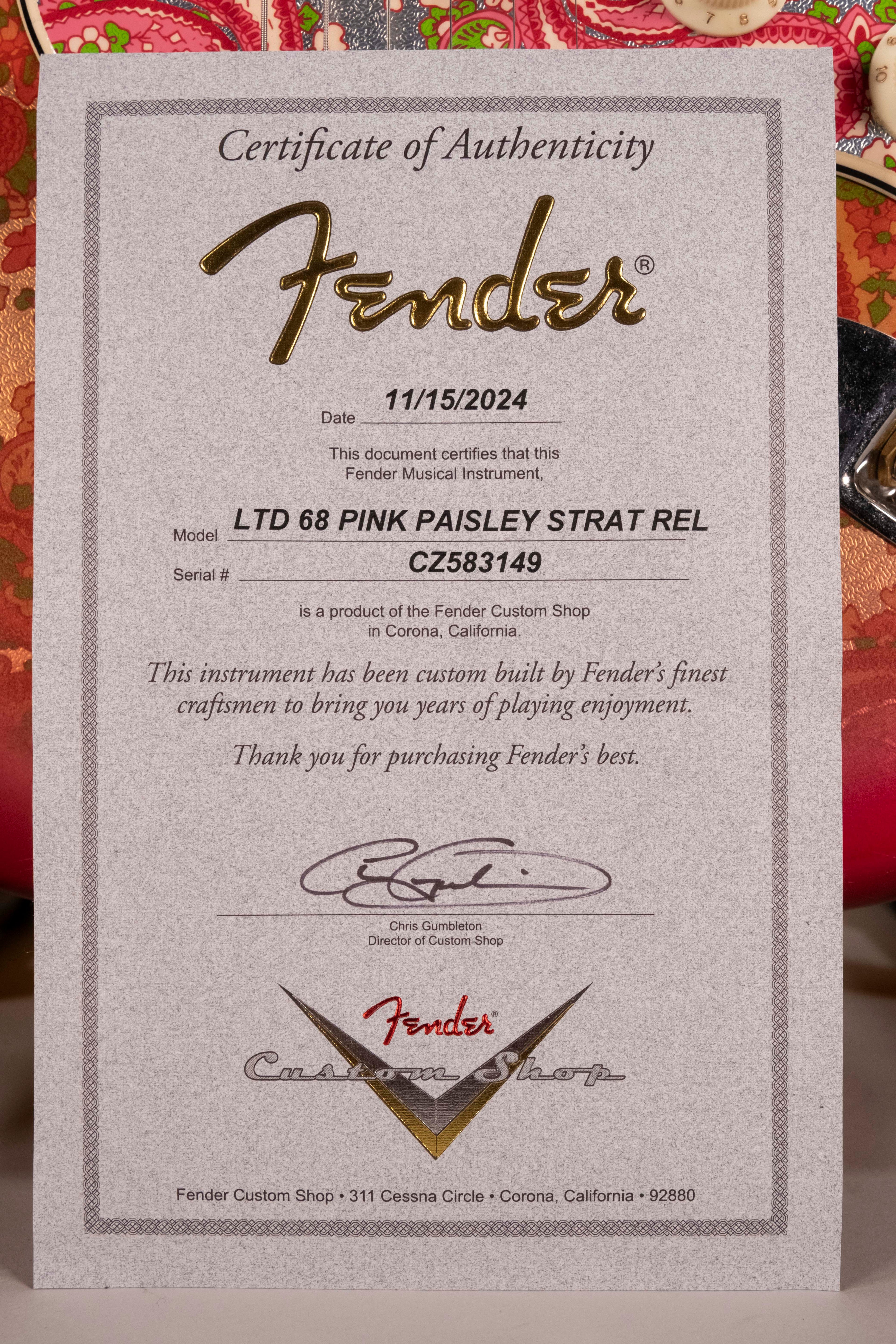 Fender Custom Shop Limited Edition 1968 Stratocaster Relic Pink Paisley