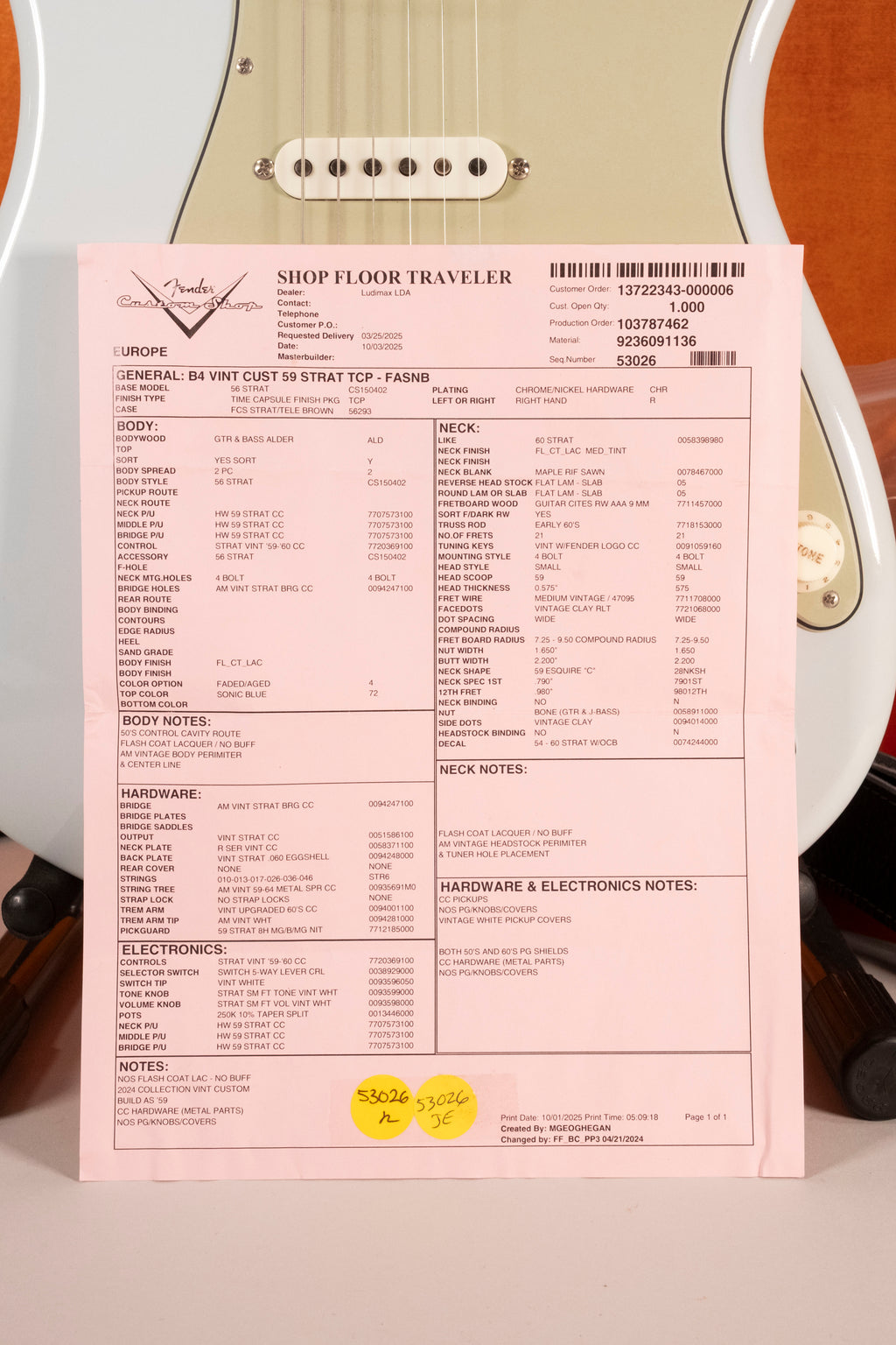 FENDER STRATOCASTER vintage custom 59 SONIC B. USATA