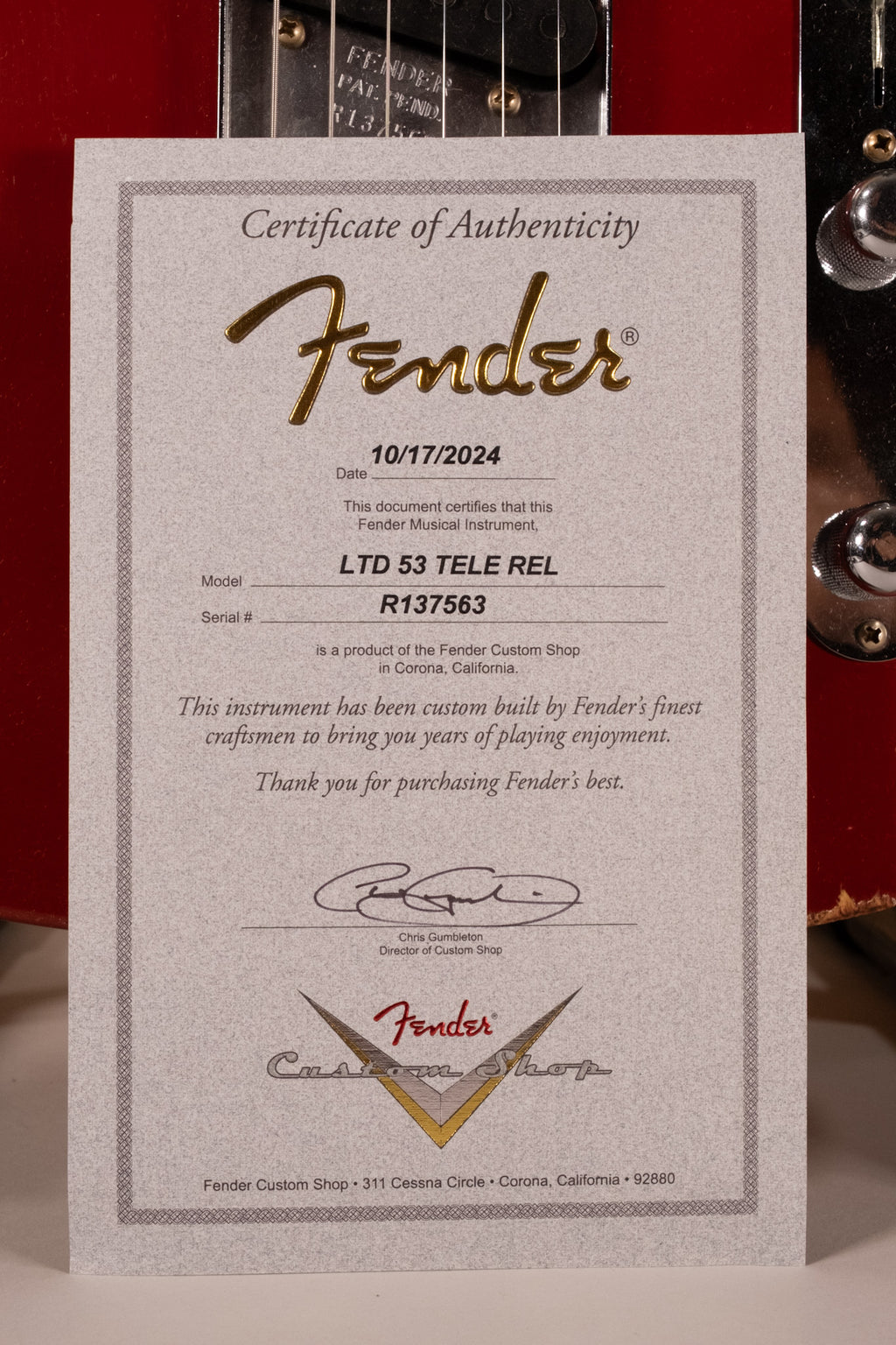 Fender Custom Shop Limited Edition 53 Telecaster Relic Cimarron Red