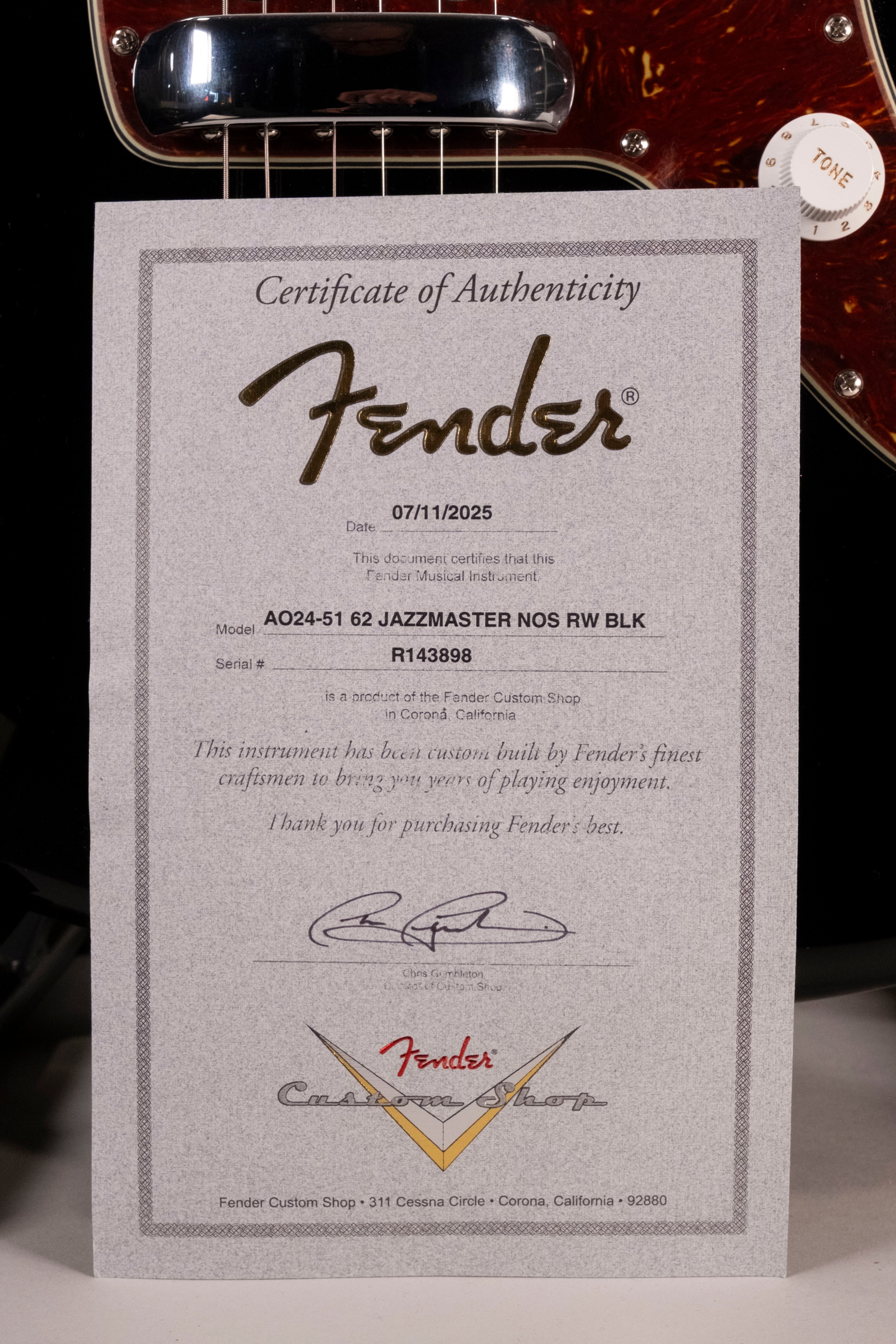 Fender Custom Shop 62' Jazz Master Nos Rw Black