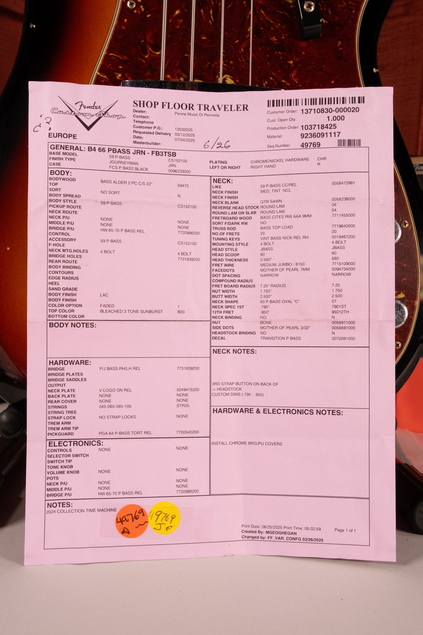 Fender Custom Shop 1966 Precision Bass Journeyman Relic 3A RW 3 Color Sunburst