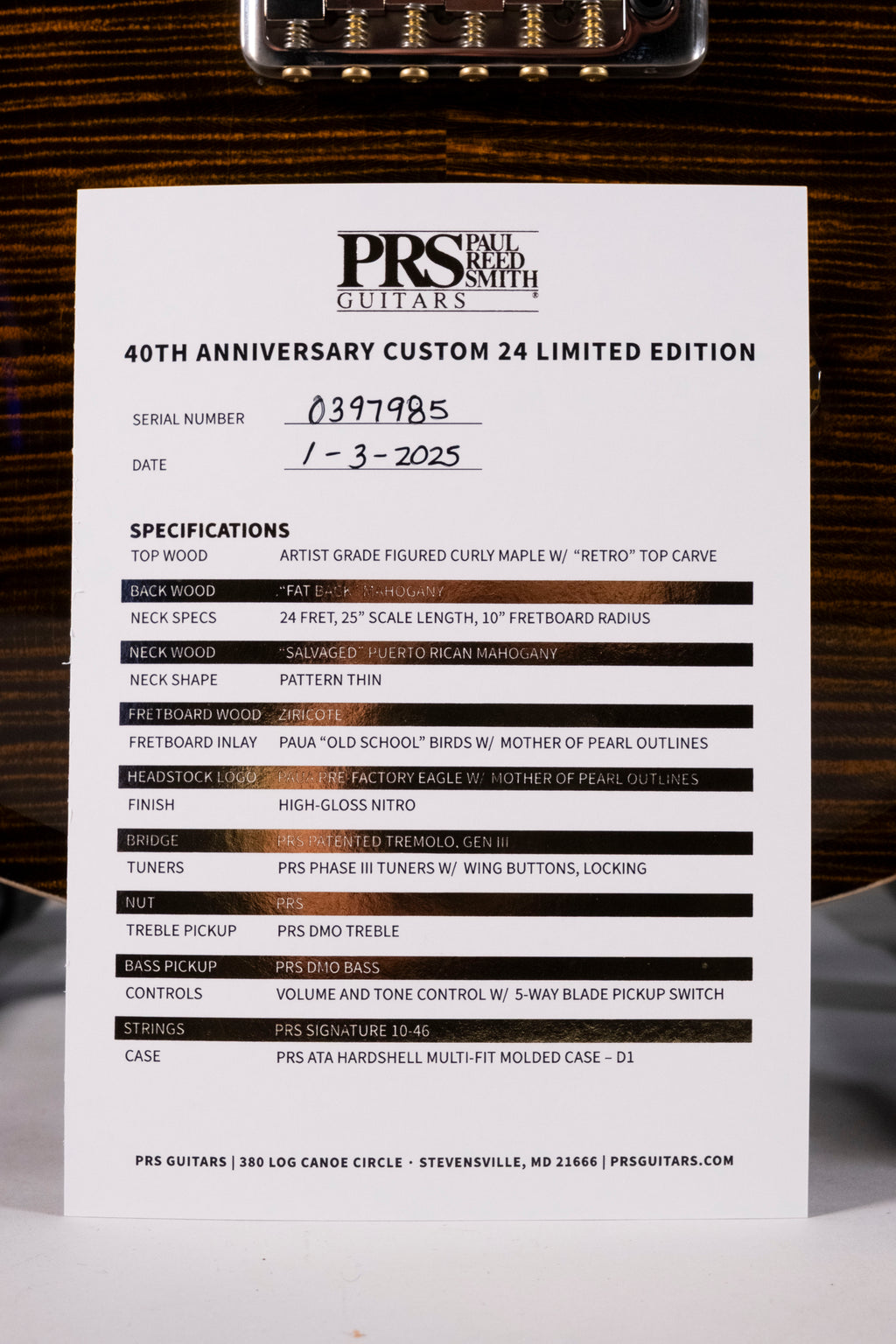 Prs Custom 24 40th Anniversary Limited Edition Tiger Eye