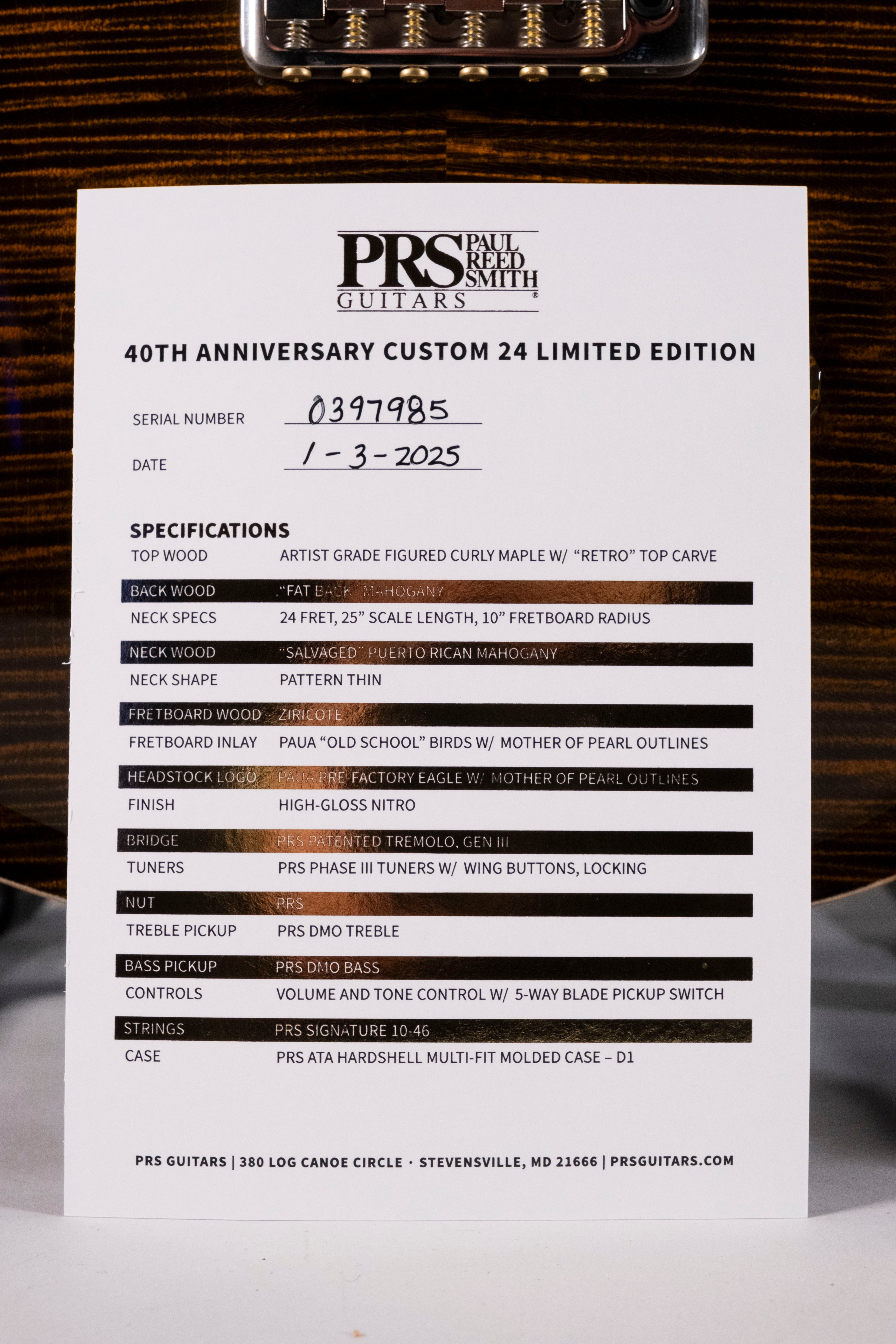 Prs Custom 24 40th Anniversary Limited Edition Tiger Eye