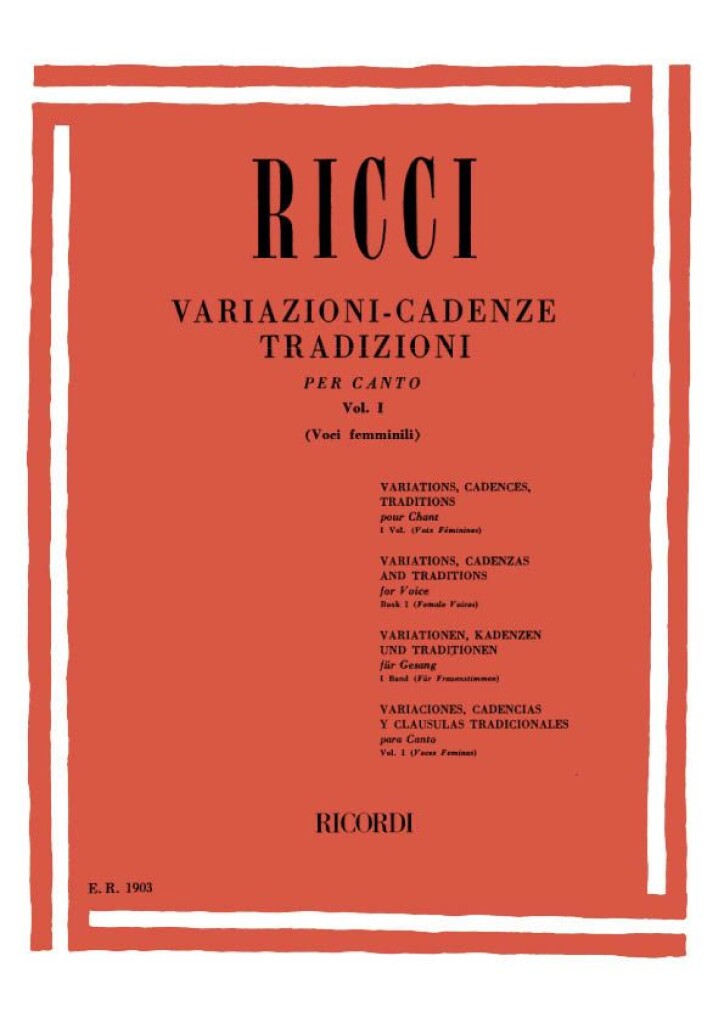 Ricordi Ricci Variazioni Cadenze Tradizioni per Canto Vol. I (Voci Femminili)