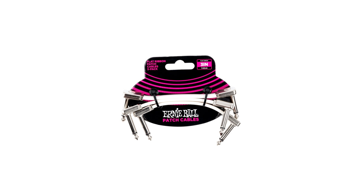 Ernie Ball 6384 Flat Ribbon Patch Cable White 7.62cm 3Pk