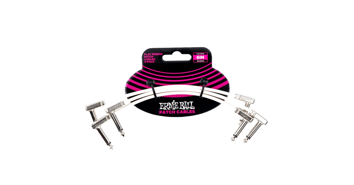 Ernie Ball 6385 Flat Ribbon Patch Cable White 15.24cm 3Pk