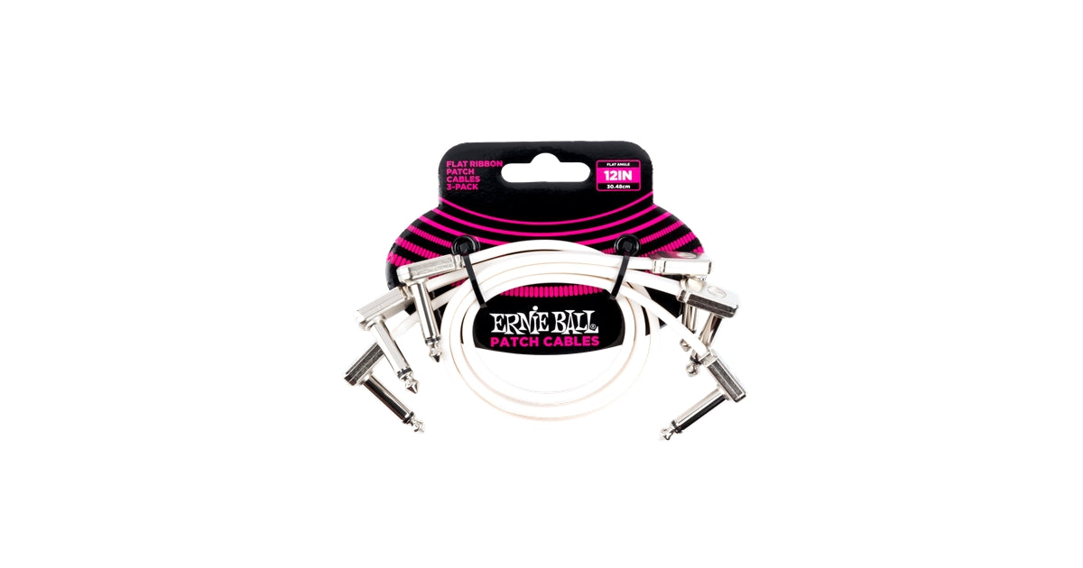 Ernie Ball 6386 Flat Ribbon Patch Cable White 30.48cm 3Pk