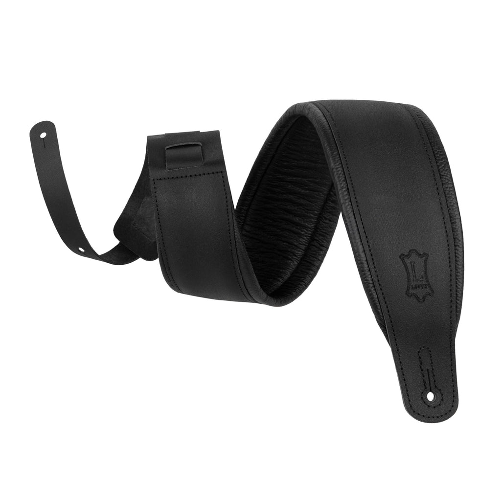 Levy's M26PD-BLK-MAT Tracolla in pelle pieno fiore imbottita Matte Black 3"
