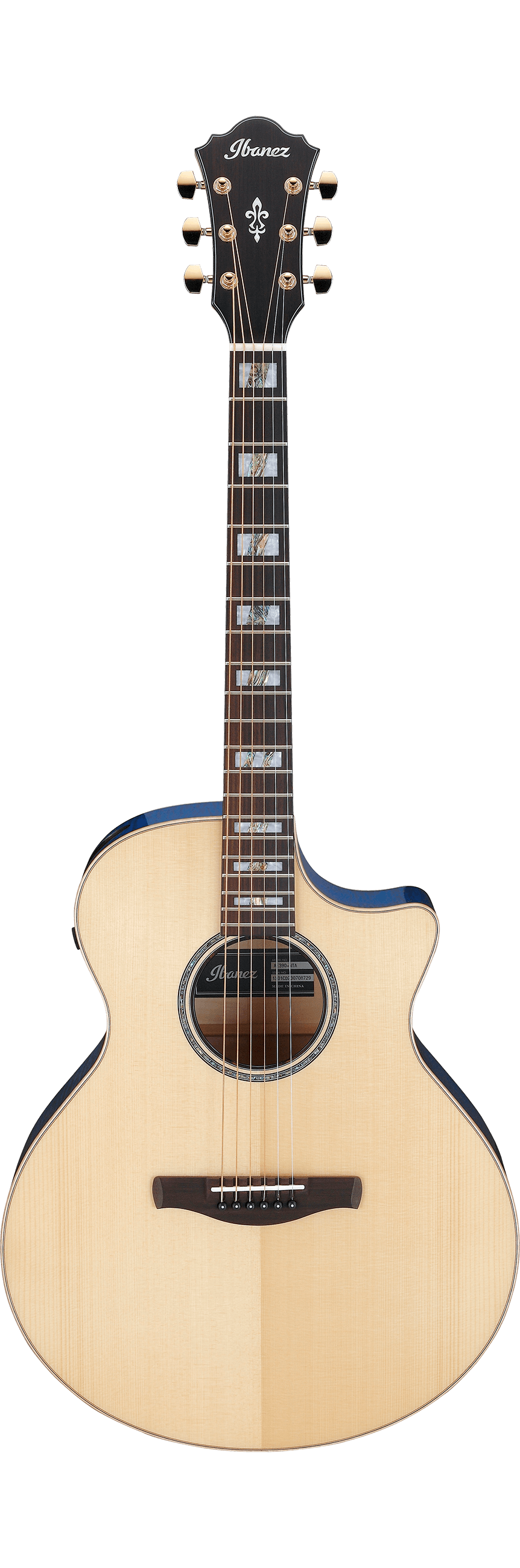 Ibanez AE390 Natural High Gloss Top Aqua Blue High Gloss Back and Sides