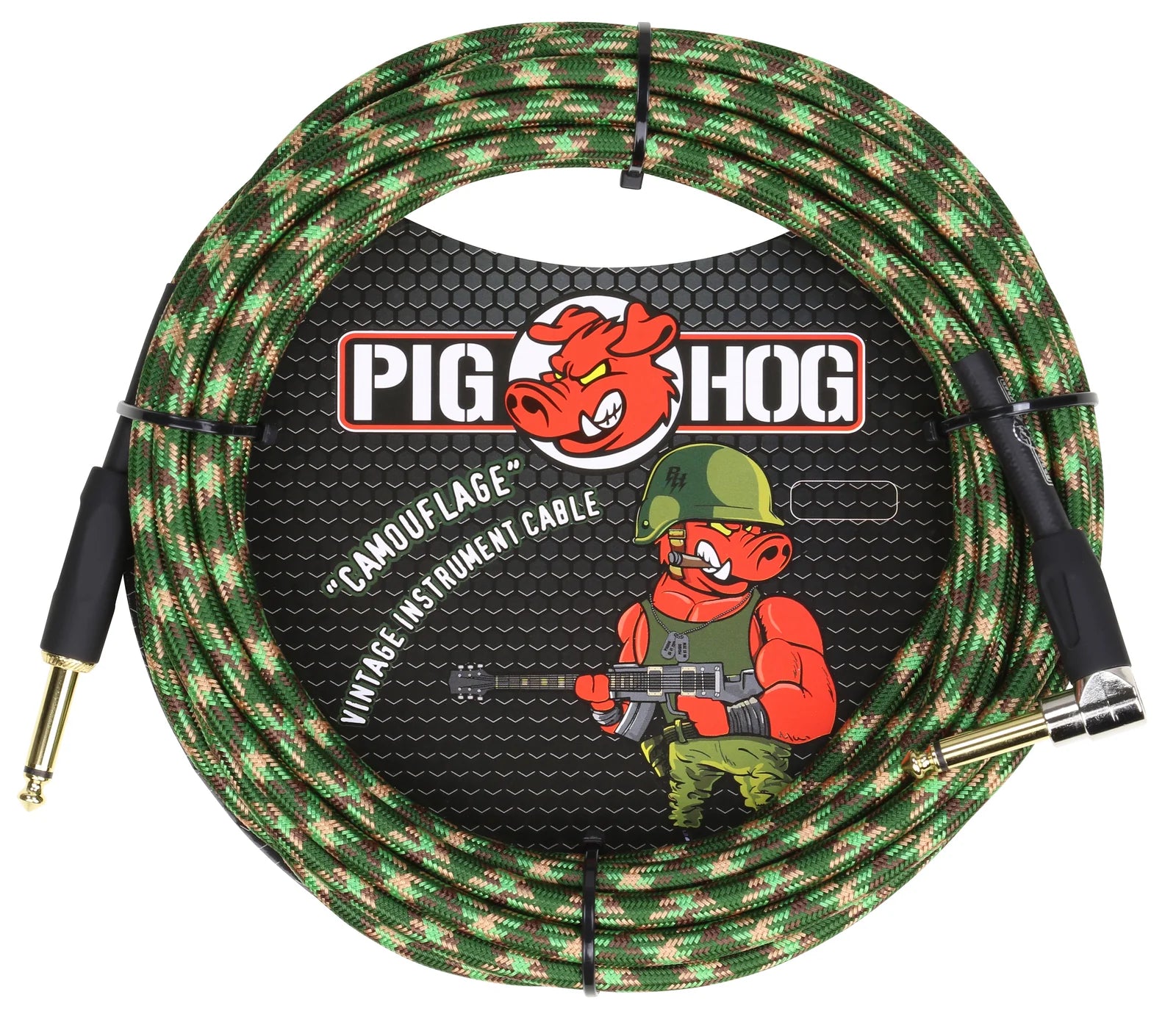 Pig Hog Camouflage Instrument Cable 3 Mt. Right Angle