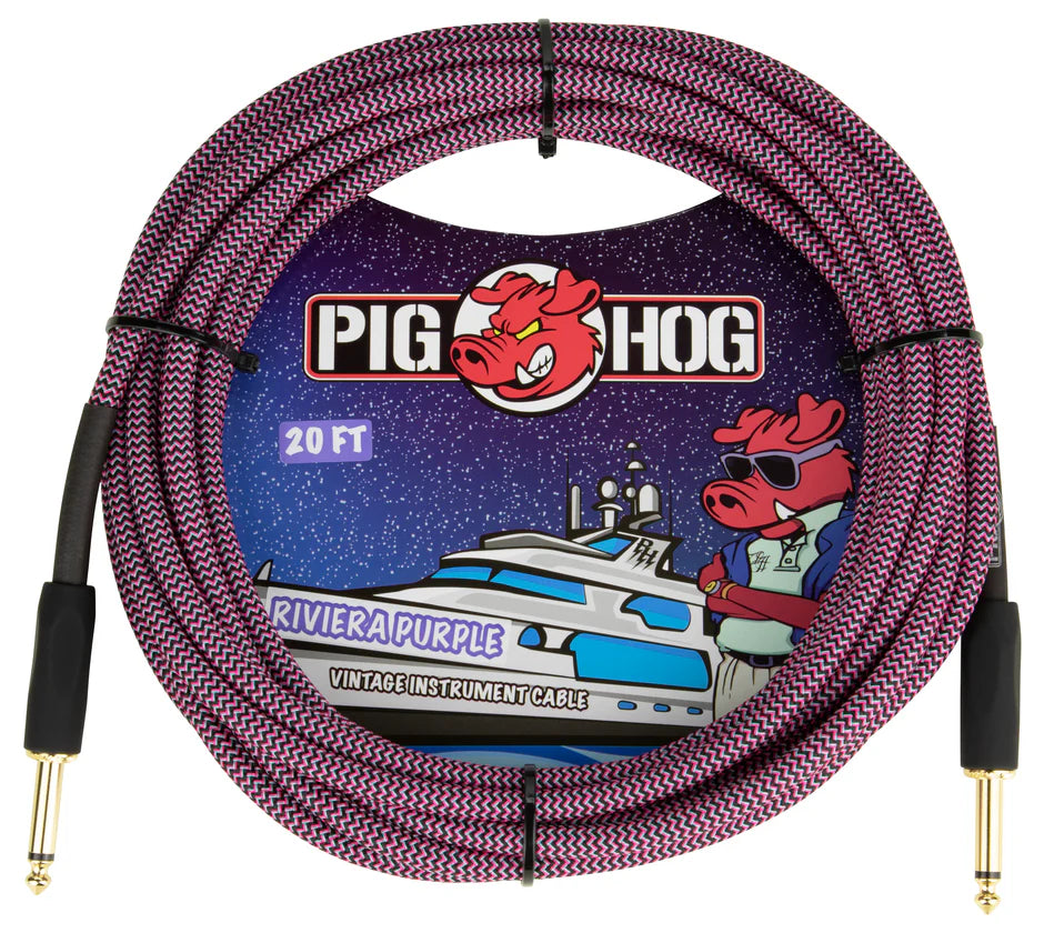 Pig Hog Riviera Purple Stripes Instrument Cable 3 Mt.