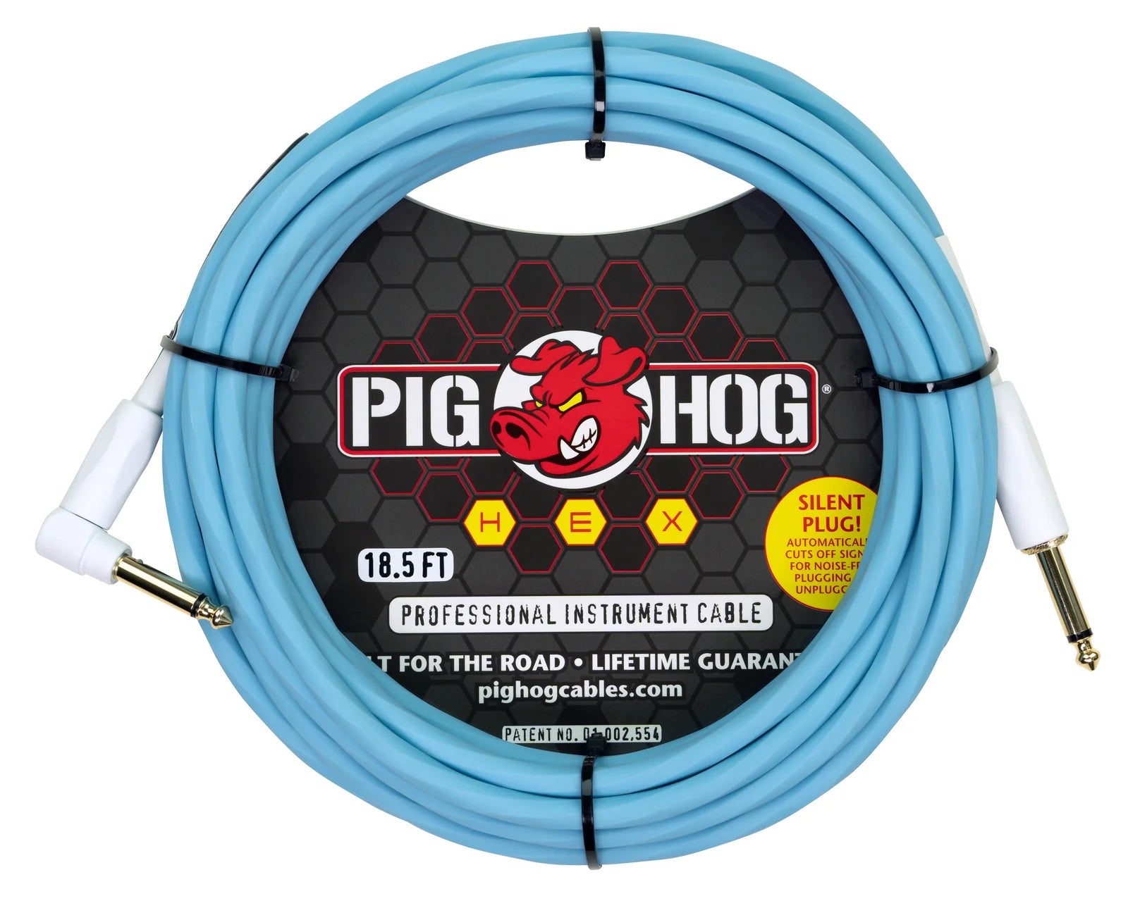 Pig Hog Hex Silent Cable 18,6Ft 5,67m Daphne Blue Right Angle