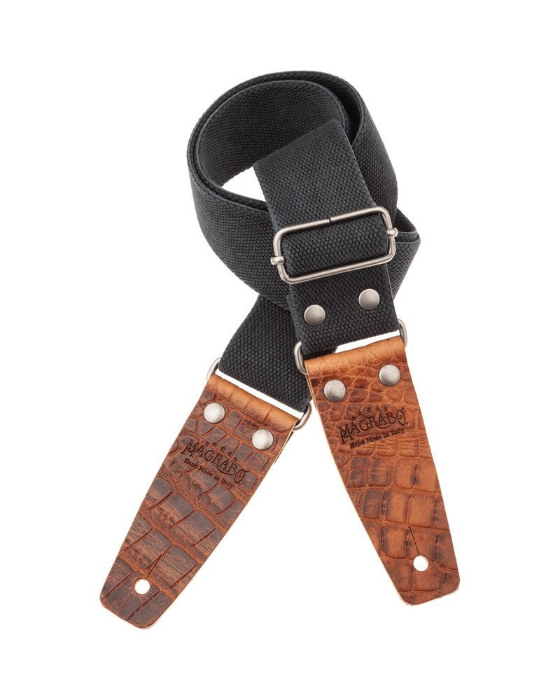 Magrabo Tracolla Stripe SC Entry Nero 5 cm Terminali Croc Marrone Fibbia Argento