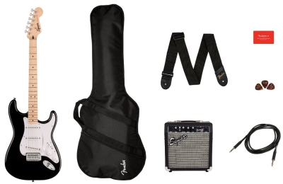 Squier Sonic Stratocaster Pack Maple Black Gig Bag 10G