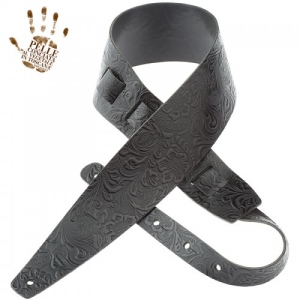 Magrabo Leather Guitar and Bass Strap Holes HC Embossed Flores Black 8 cm