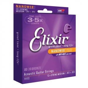 Elixir 11172 Nanoweb 80/20 Bronze Muta Chitarra Acustica 12 Corde 12-53