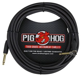 Pig Hog Black Woven Instrument Cable 6 Mt. Dritto Pipa
