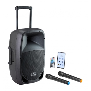 Soundsation Go Sound 15Air 15" Portable PA System with Go-Sound Air App, 2 VHF Wireless Microphones, Trolley and Battery